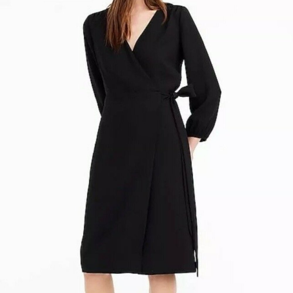 NWT J. Crew Crepe Black 365 Wrap Dress Petite